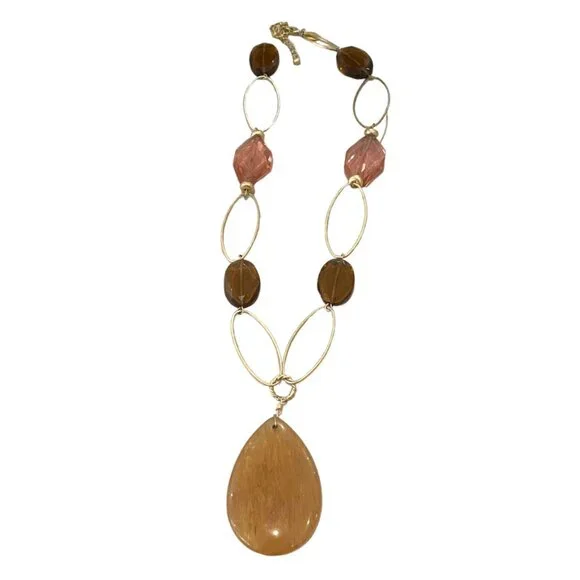 Lia Sophia large chain necklace Brown Beige Gold Tone - Picture 6 of 7